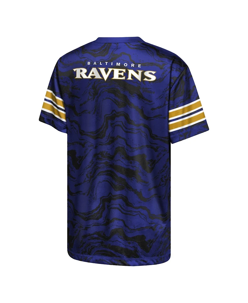 Outerstuff Boys' 4-20 and Girls' 4-16 Baltimore Ravens Slant Route Performance Crewneck Regular-Fit T-Shirt