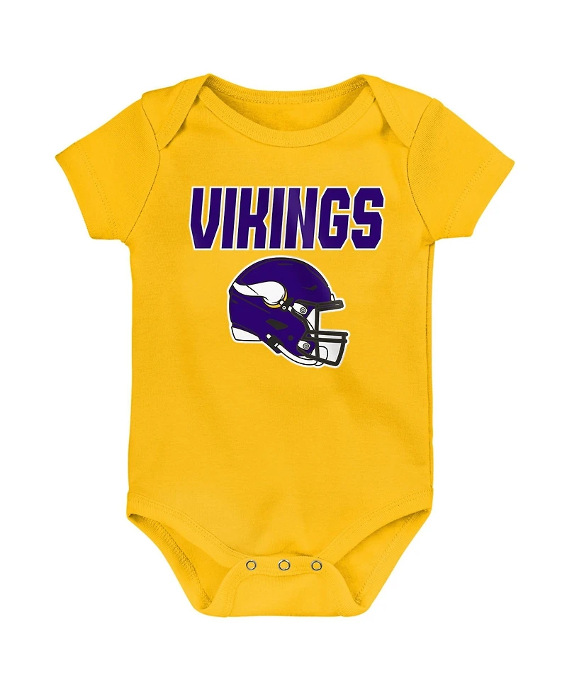 Outerstuff Baby Boys and Girls Minnesota Vikings Littlest Player Short-Sleeve Screen-Print Bodysuit, 3-Pack