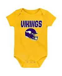 Outerstuff Baby Boys and Girls Minnesota Vikings Littlest Player Short-Sleeve Screen-Print Bodysuit, 3-Pack