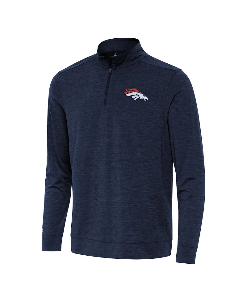 Antigua Men's Heather Navy Denver Broncos Bright Quarter-Zip Jacket