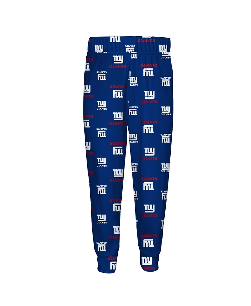 Outerstuff Big Boys and Girls Blue New York Giants All-Over-Print Long Sleeve T-Shirt Pants Sleep Set