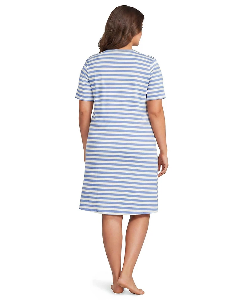 Lands' End Plus Cotton Interlock Short Sleeve Knee Length Gown