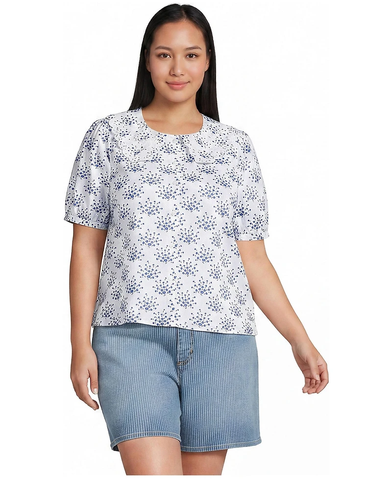 Lands' End Plus Ruffle-Collar Puff-Sleeve Blouse