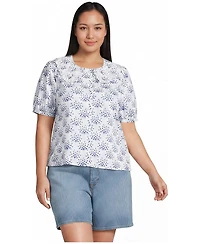 Lands' End Plus Ruffle-Collar Puff-Sleeve Blouse