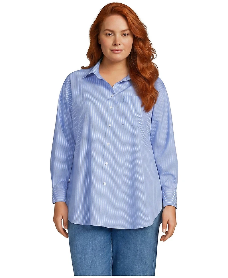 Lands' End Plus Oversized No Iron Tunic with Statement Collar Shirt