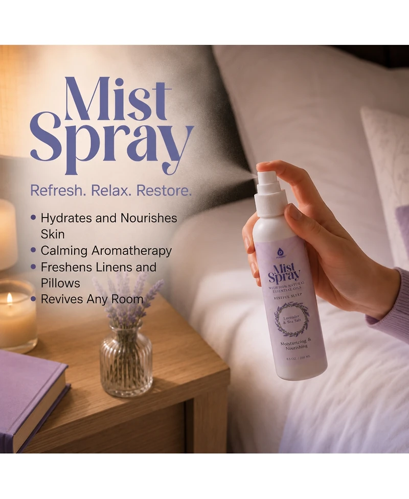 Pursonic Aromatherapy Mood & Ambiance Bundle: Essential Oils + Mist Spray for Stress Relief & Skin Harmony