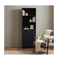 HomeRoots 71" Five Tier Bookcase with Two doors