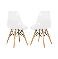 LeisureMod Dover Modern Molded Abs Plastic Dining Side Chair with Chrome Eiffel Base, Solid Beech Wood Legs, Ergonomic Contoured Seat, Set of 2