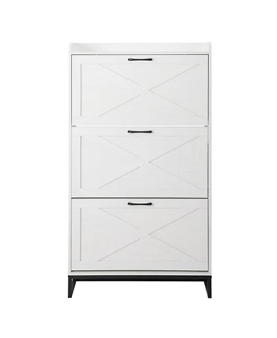 Slickblue Barn Door Shoe Cabinet with 3 Flip Drawers and Top Storage Shelf