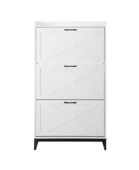Slickblue Barn Door Shoe Cabinet with 3 Flip Drawers and Top Storage Shelf