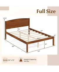 Gymax Full Wooden Platform Bed Frame With Curved Headboard Solid Pine Wood Legs