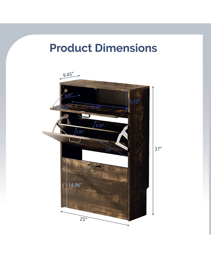Slickblue Oak Mdf Shoe Cabinet with 2 Doors and 1 Storage Drawer
