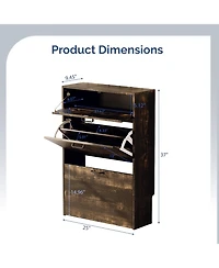 Slickblue Oak Mdf Shoe Cabinet with 2 Doors and 1 Storage Drawer