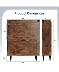 Slickblue 2-Drawer Barn Door Shoe Cabinet with Top Storage Shelf in Mdf