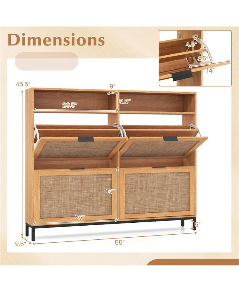 Slickblue 4-Drawer Shoe Cabinet with Open Shelves and Freestanding Storage