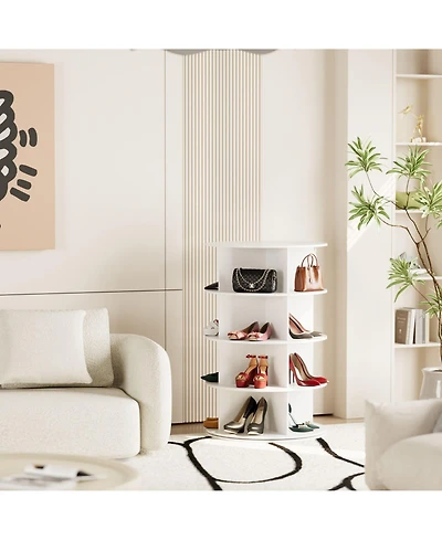 SpaceAid 4 Tier Rotating Shoe Rack Tower, Revolving Shoe Rack Storage, Round Carousel Vertical Handbag and Shoe Organizer