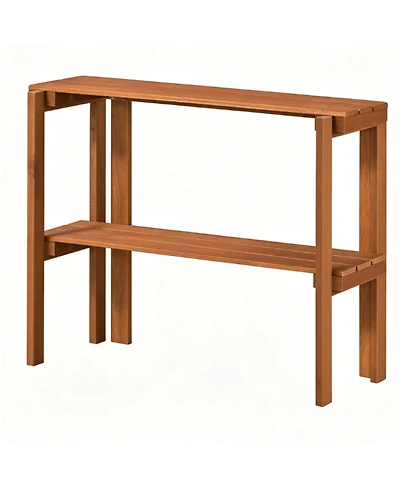 Slickblue 2-Tier Slatted Wood Shoe and Plant Stand with Folding Design
