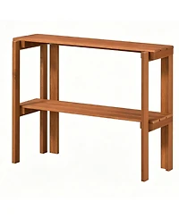Slickblue 2-Tier Slatted Wood Shoe and Plant Stand with Folding Design