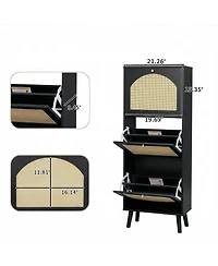 Slickblue Black Rattan Shoe Cabinet with 3-Tier Storage for Entryway