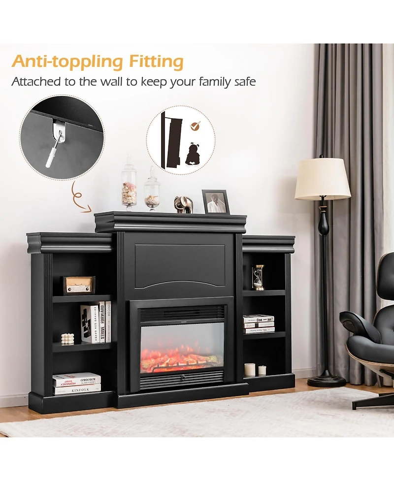 Mecale 70 Modern Fireplace Media Entertainment Center with Bookcase