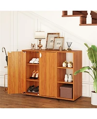 Slickblue 2-Door Shoe Cabinet with Adjustable Shelf and 3-Tier Open Storage
