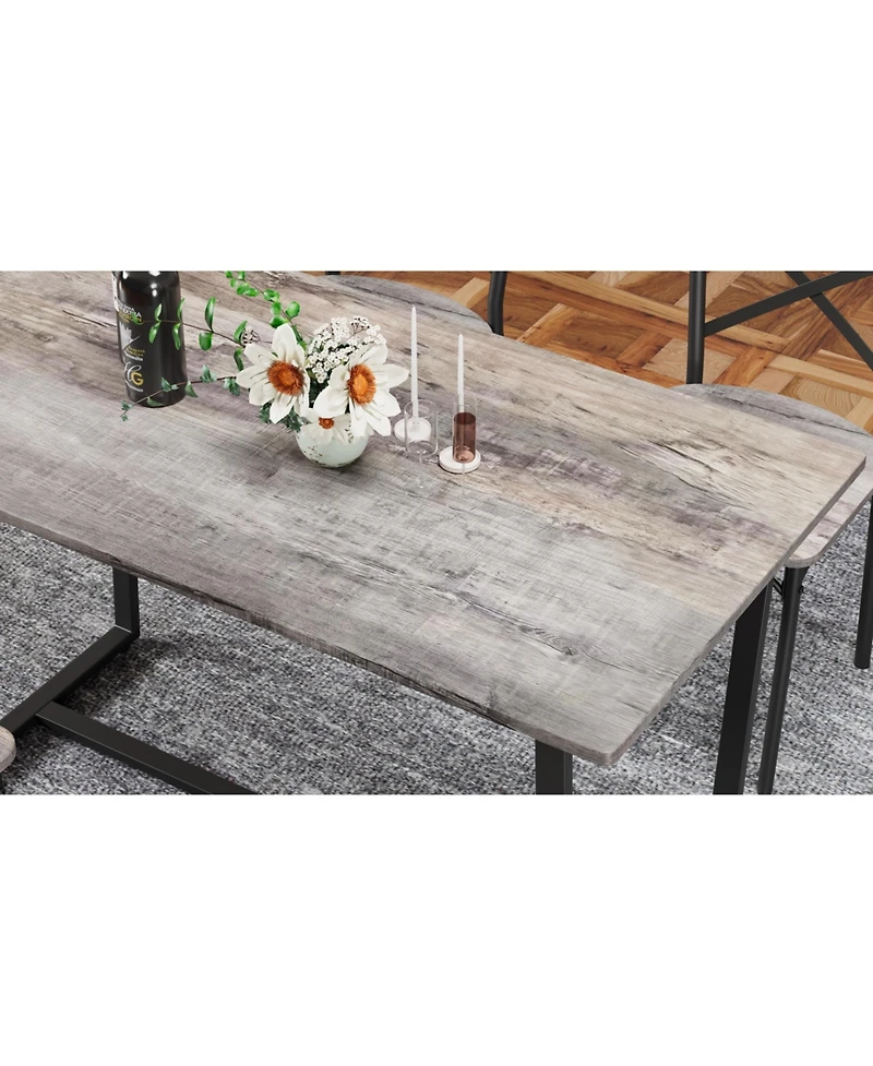 Flynama 6-Piece Industrial Dining Set, Mdf Table, 4 Chairs and 1 Bench