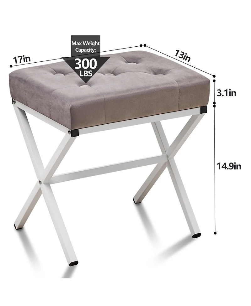 Slickblue Upholstered Ottoman Foot Stool with Thick Cushion and Metal X Legs