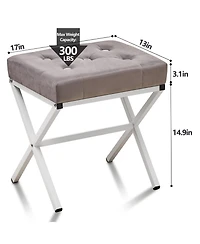 Slickblue Upholstered Ottoman Foot Stool with Thick Cushion and Metal X Legs