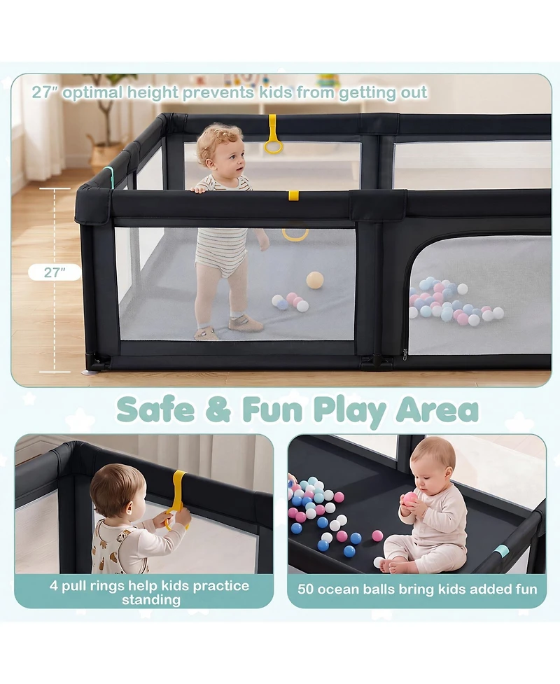 Costway Large Portable Baby Playpen with 50 Ocean Balls