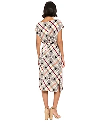 London Times Women's Midi A-Line Cowl Neck Dress