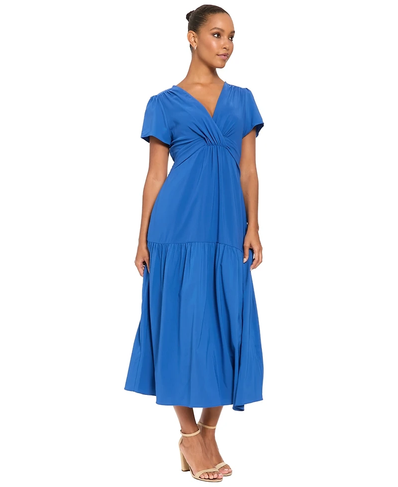 London Times Women's Short-Sleeve A-Line Maxi Dress