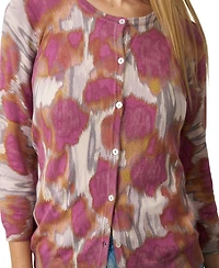 Cable & Gauge Women's Floral Animal Print 3/4-Sleeve Crewneck Cardigan