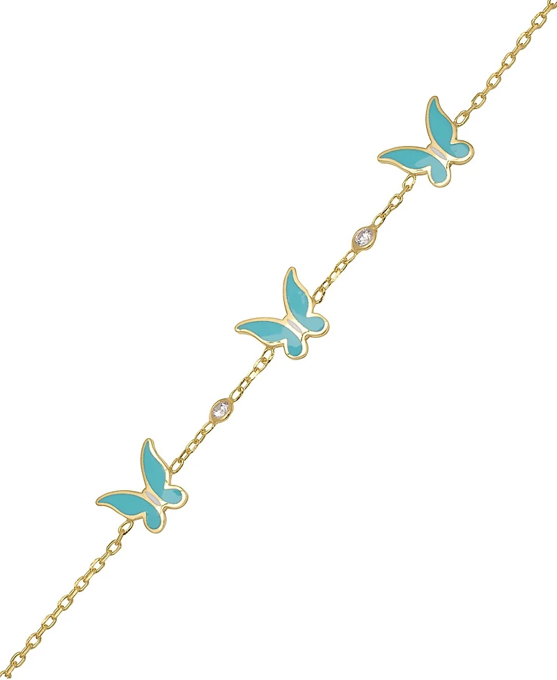 Lily Nily Enamel Butterflies and Cubic Zirconia Bezel Station Chain Link Bracelet in 14K