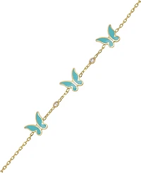 Lily Nily Enamel Butterflies and Cubic Zirconia Bezel Station Chain Link Bracelet in 14K