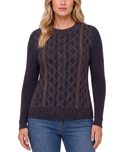 Liverpool Los Angeles Women's Cable-Knit Diamond-Pattern Crewneck Sweater