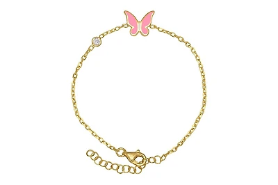 Lily Nily Girls Enamel Butterfly and Cubic Zirconia Bezel Station Chain Link Bracelet in 14K