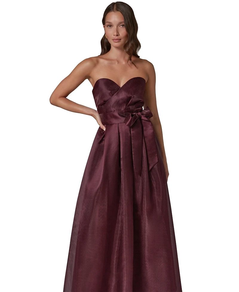 Donna Karan New York Women's Strapless Sweetheart Organza Pleated Gown
