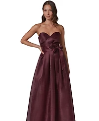 Donna Karan New York Women's Strapless Sweetheart Organza Pleated Gown
