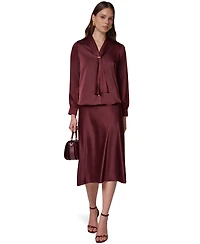 Donna Karan New York Petite Long-Sleeve V-Neck Scarf Detail Blouse