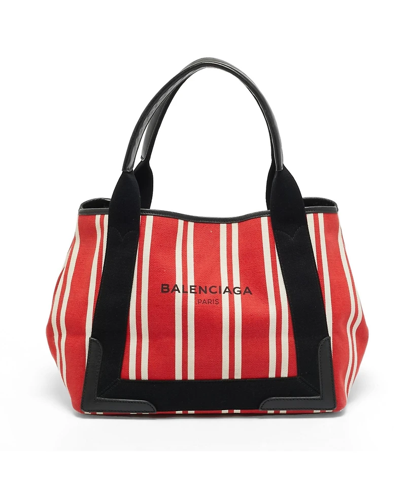 Pre-Owned Balenciaga Cabas Striped Canvas Tote Bag