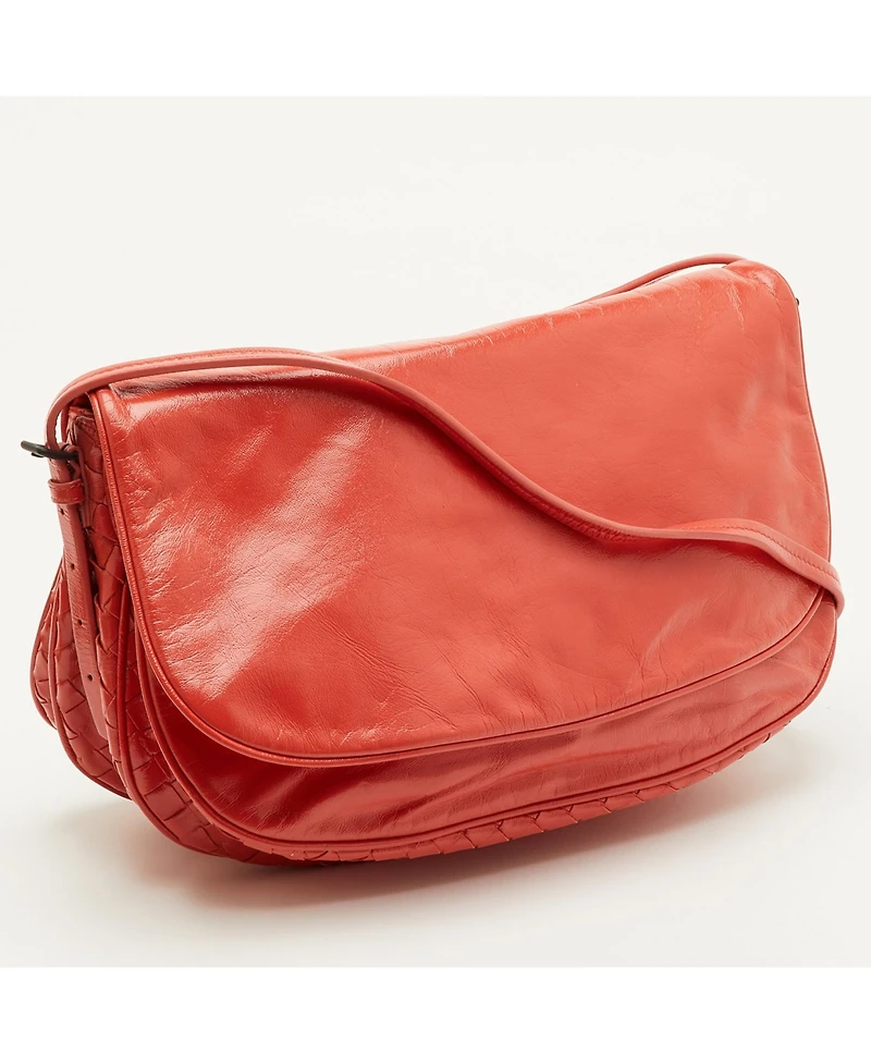 Pre-Owned Bottega Veneta Glazed Leather Flap Shoulder Bag