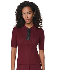 Dkny Petite Short-Sleeve Half-Zip Ribbed Cotton-Blend Sweater