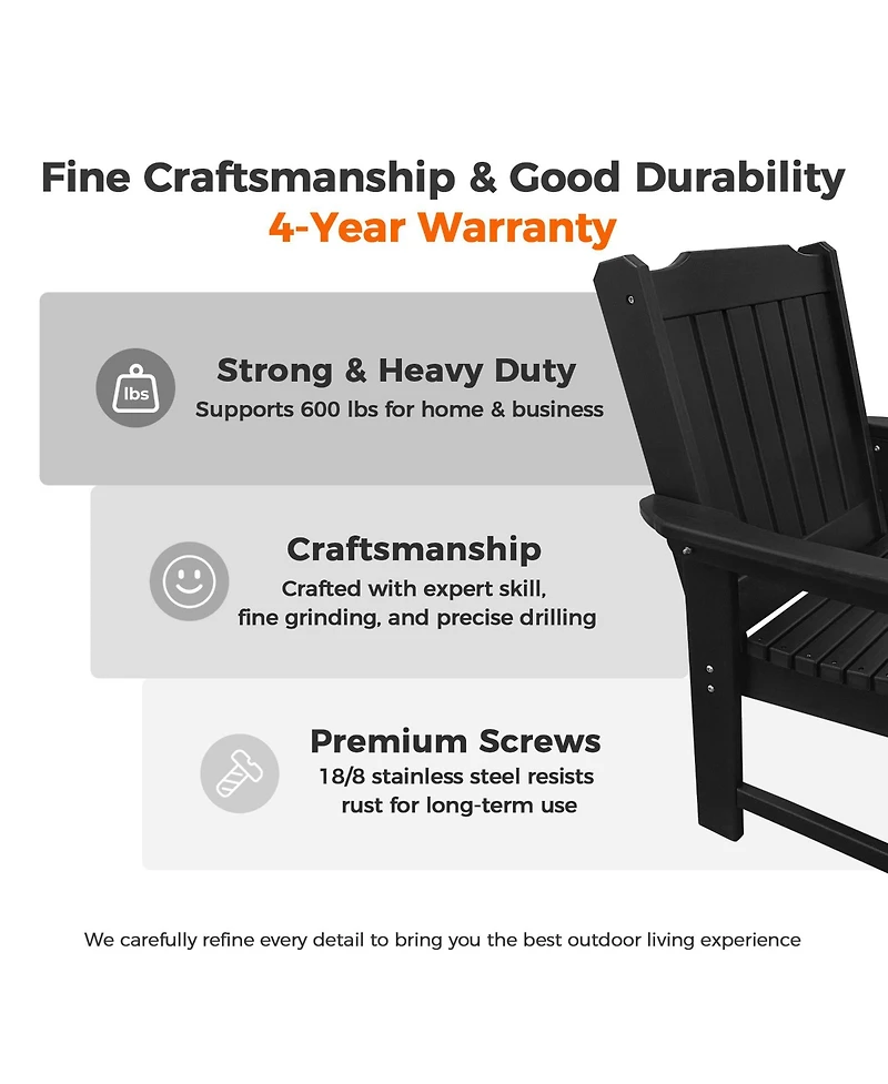 Hdpe All-Weather Outdoor Patio Dining Chair, Heavy-Duty Garden Backyard Armchair with Stainless Steel Hardware