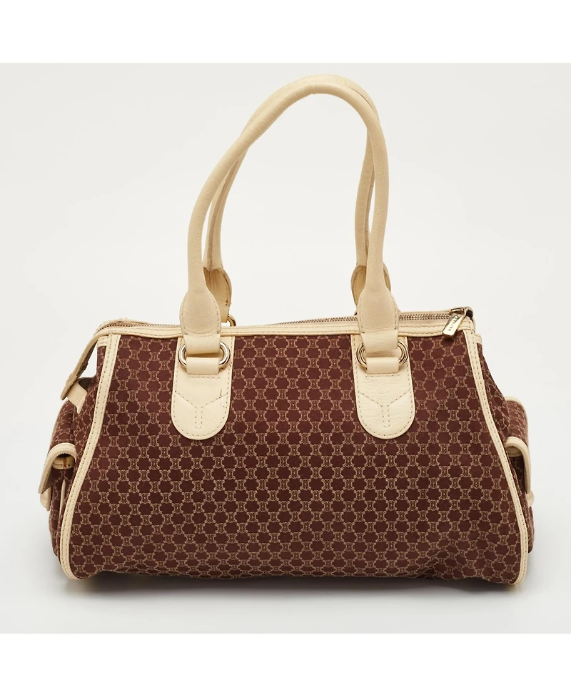 Pre-Owned Celine Women's Macadam Canvas and Leather Side Pocket Satchel