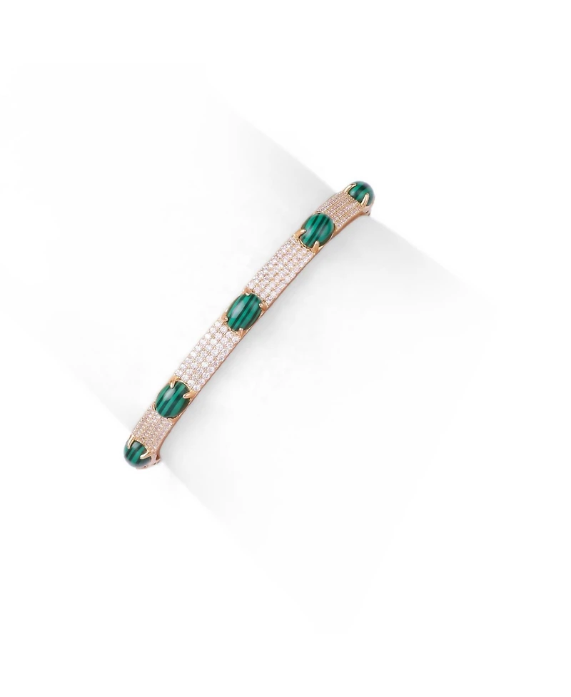 The Lovery Malachite Cz Pave Station Bangle 14K Gold-Plated Sterling Silver