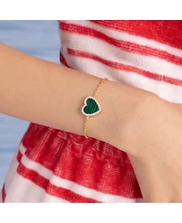 The Lovery Large Malachite Cz Halo Single Heart Bracelet 14K Gold-Plated Sterling Silver