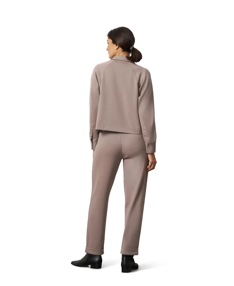 Cable & Gauge Women's Rib Knit Lounge Button-Down Shacket and Pull-On Pants Set