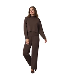Cable & Gauge Women's Rib-Knit Mock Neck Shell, Overlay, and Pants 3-Piece Set