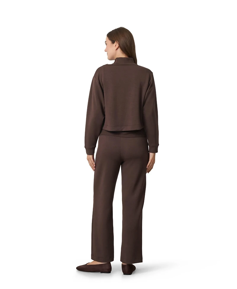 Cable & Gauge Women's Rib-Knit Mock Neck Shell, Overlay, and Pants 3-Piece Set