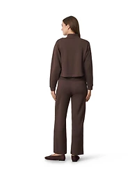 Cable & Gauge Women's Rib-Knit Mock Neck Shell, Overlay, and Pants 3-Piece Set